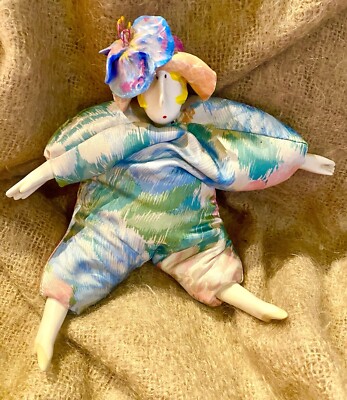 POUPÉE MILLET  DOLL Signed SERGE 94 BLONDE / Flowery HAT/ Pastel Romper  EUC