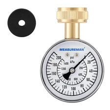 Measureman 2.5" Water Pressure Test Gauge - 0-200 PSI Dual Scale, 3/4" Thread