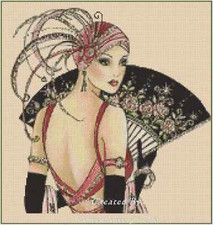 Art Deco Lady with Fan Counted Cross Stitch Chart No. 1-11 