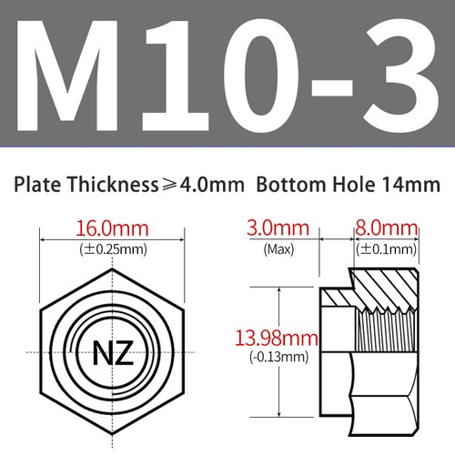 NZS-M5~M12 Stainless Steel Hexagon Rivet Nuts Step Nut Rivnut Threaded Insert - Picture 16 of 17
