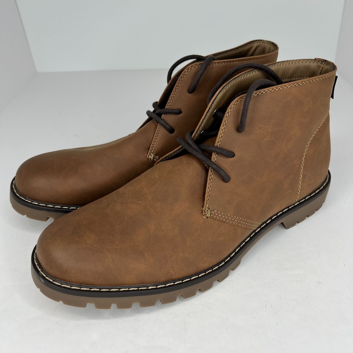 Chaps Mens Brown Lug Sole Leather Lace Up Solid Ankle Size  display picture 1