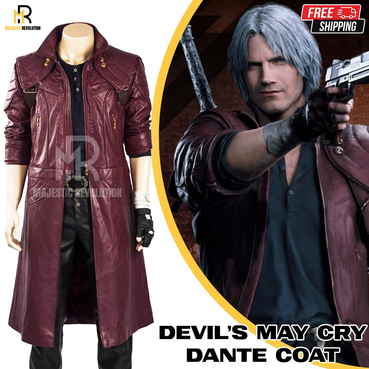 Devil's May Cry 5 Dante Handmade Real Leather Gaming Long Maroon