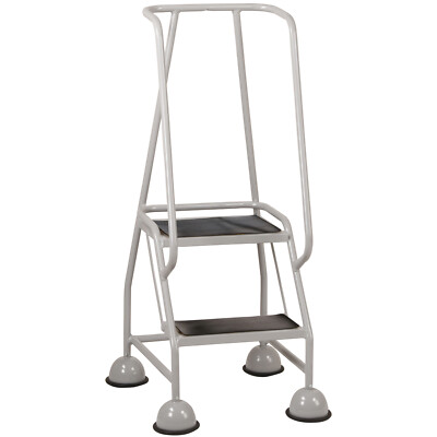 Mobile Lagertreppe mit 2 Stufen GRAU 1,19m tragbare Sicherheitsleiter & Rollen
