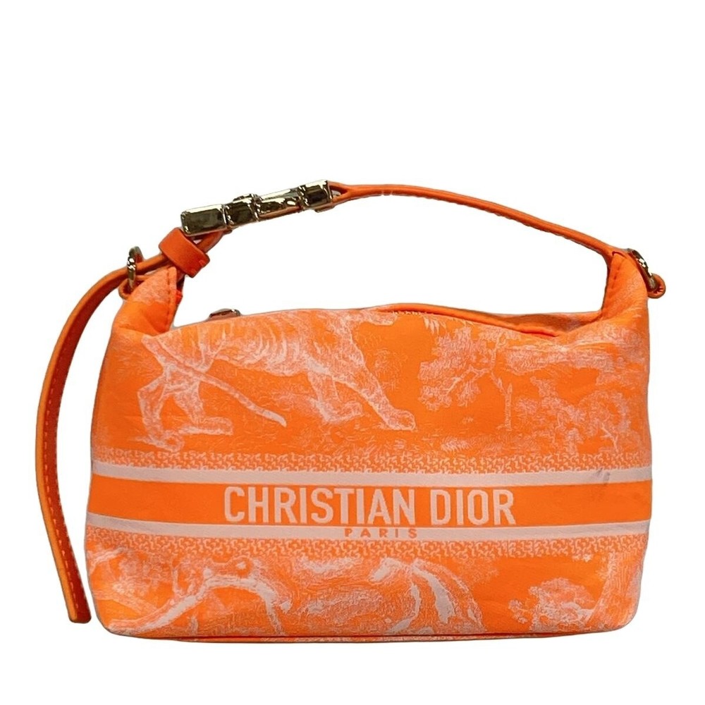 Auth DIOR/ChristianDior Nomad Pouch - Orange White Chemical Fiber Handbag