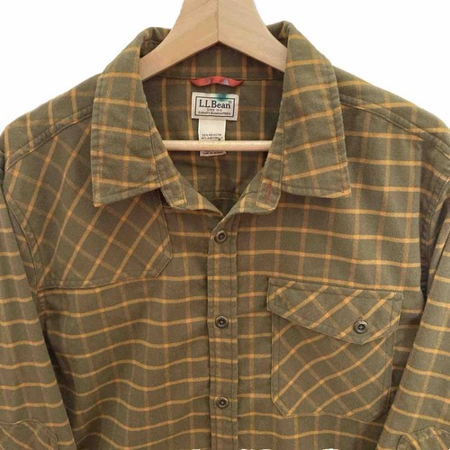 LL Bean Field Hunting Metal Button Flannel Shirt Mens Large Shoulder Elbow Patch - Picture 2 of 11
