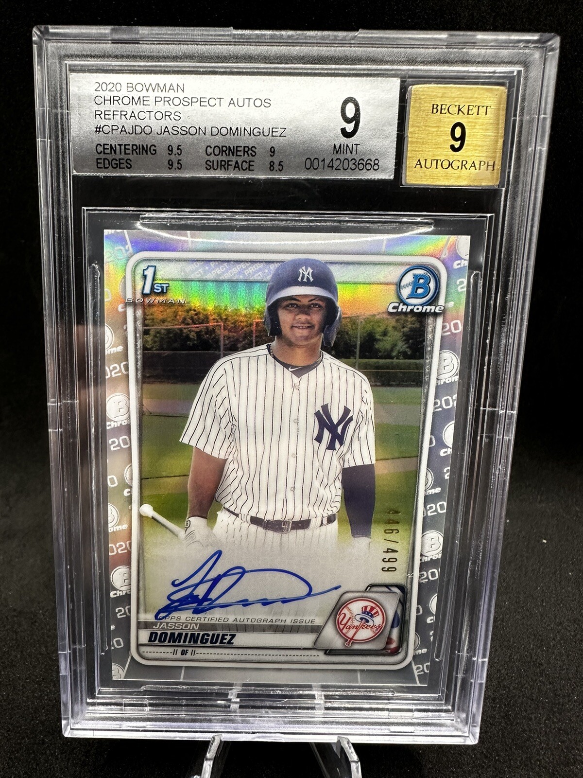 2020 Bowman Chrome Jasson Dominguez Auto Refractor #/499 BGS 9 New York Yankees