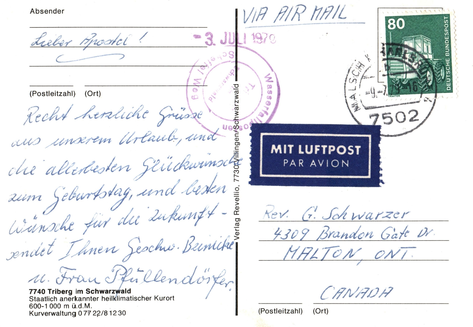 VINTAGE CONTINENTAL SIZE POSTCARD WATERFALLS BLACK FOREST GERMANY