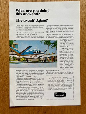 Beechcraft Bonanza Beech Aircraft Flugzeug Original 1972 Vintage Advert Werbung