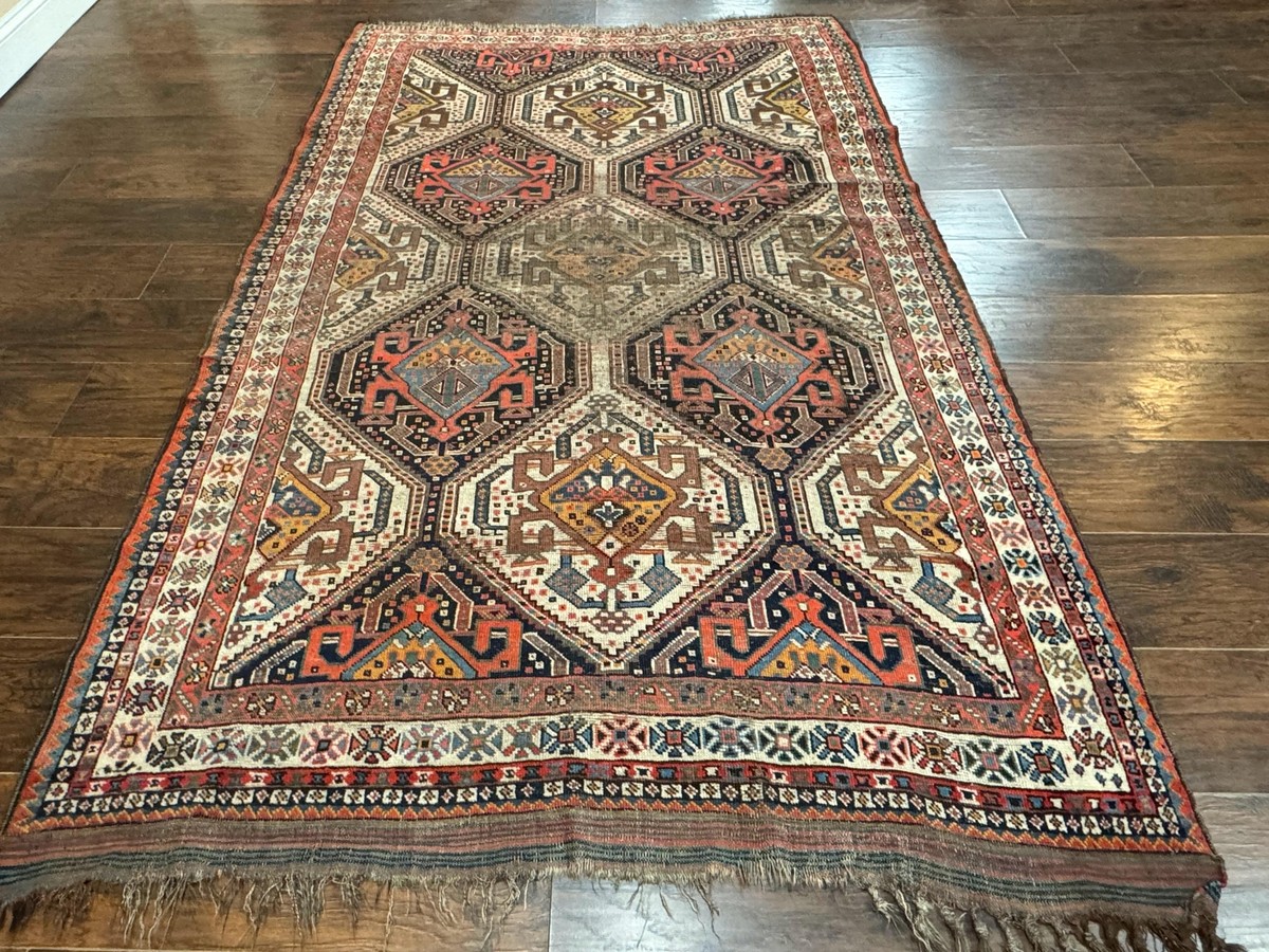 Antique Per'sian Qashqai Rug 5x8 Tribal Carpet Khamseh Rug Antique Per'sian Qashqai Rug 5x8 Tribal Carpet Khamseh Rug