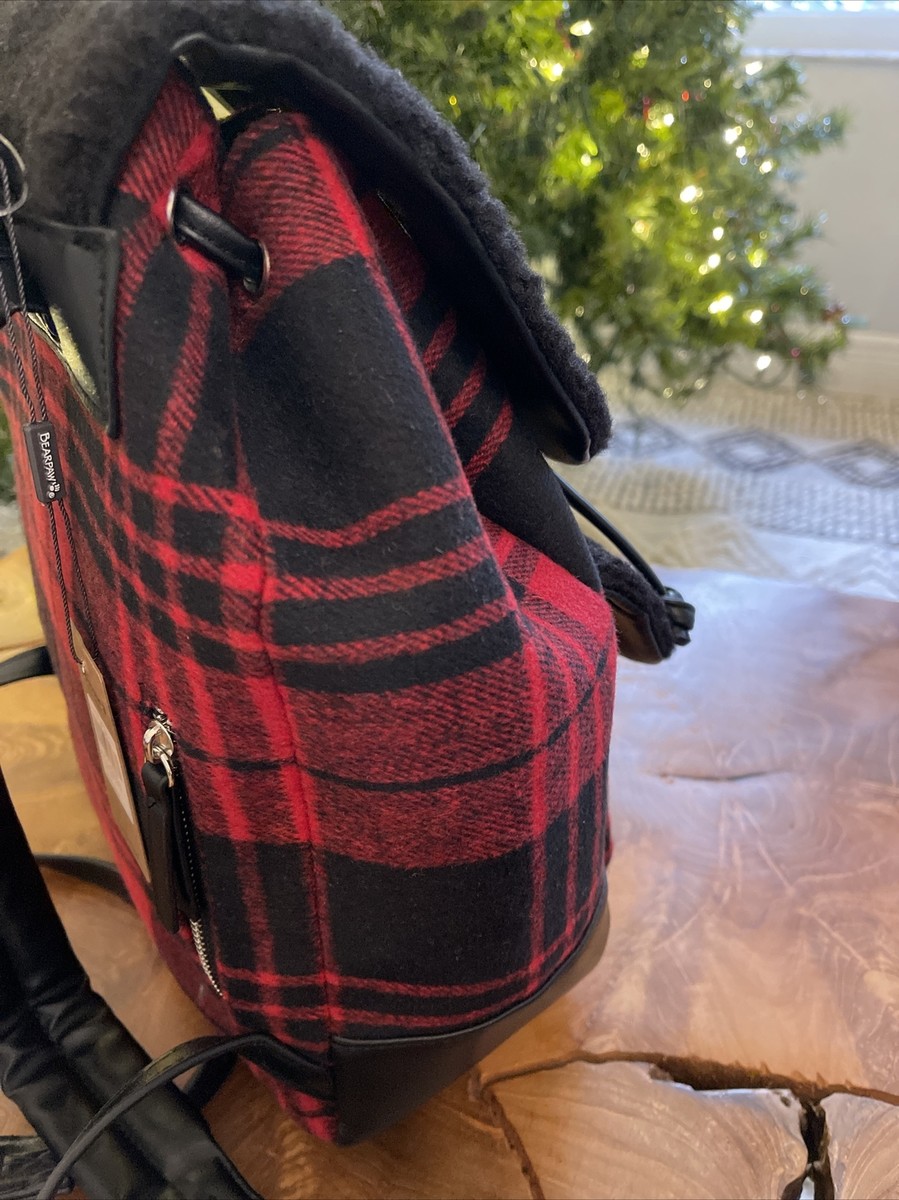 BEARPAW Faux Shearling Trim Drawstring Backpack, Red and  display picture 2