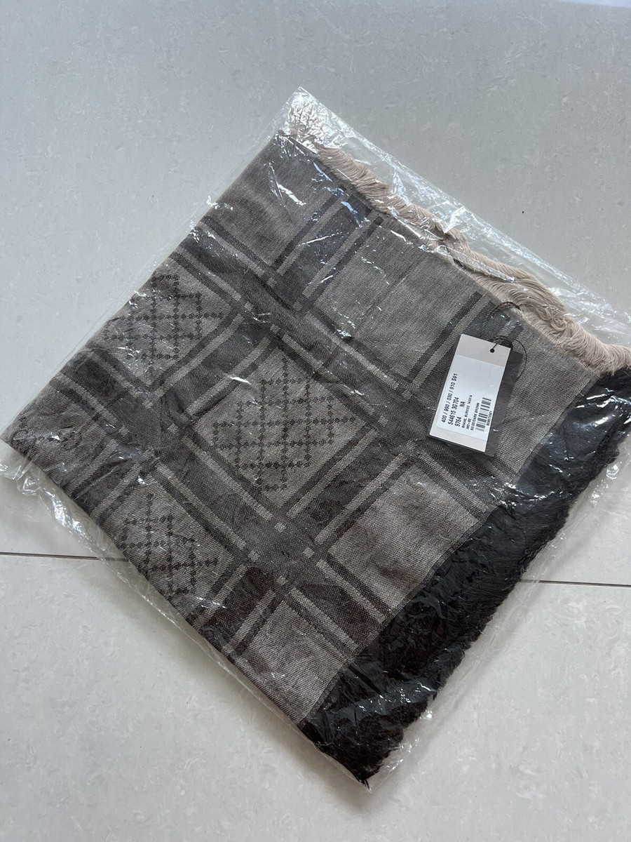 GUCCI GG Logo Diamante Wool Silk Beige Brown Survive Shawl Square 55 Scarf  NEW