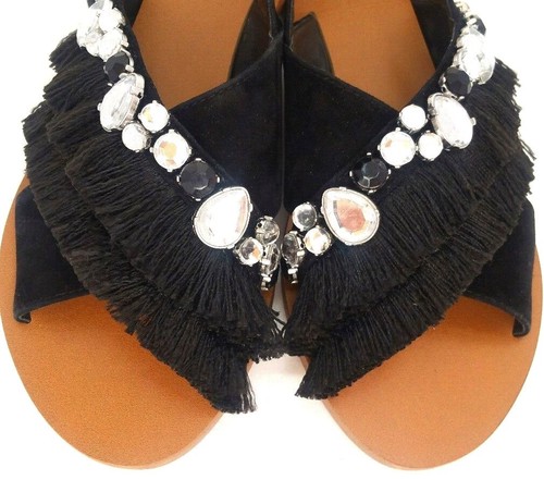 Vince Camuto Ampella Embellished Fringe Flat Sandals Black Size 7.5M - Picture 9 of 12