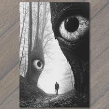 Art Print  Haunting Forest Eyes Mysterious Path Dark Fog Shadowy Path Unnerving
