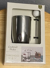 NEW Threshold™ Cocktail Picks Silver Holder White Marble Picks 7 Pc Set Barware
