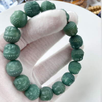 Green Bodhi Root Carved Buddha Bracelet Men and Women Playing