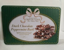 Empty Green Metal Rectangle Dark Chocolate Bark Tin Box with Lid 8.5" x 6"x 1.5"