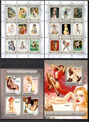 PIN UP ART / pin-up girls /paintings - collection 37 souvenir sheets MNH #CNA323 - Picture 3 of 12