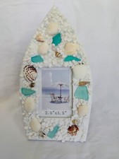 Boat Shaped Sea Glass and Seashells Photo Frame 2.5 " x 3.5"