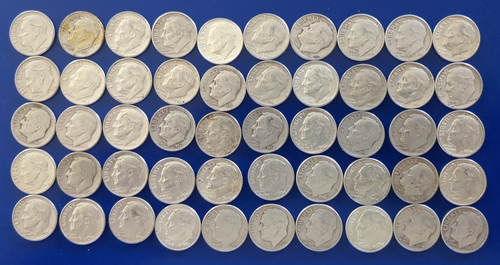 Lot of 50 (Roll) Eisenhower Silver Dimes 10c 90% Silver Circulated (lot1)