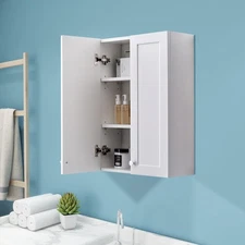 White Wall Mount Cabinet, MDF Over The Storage Cabinet with Adjustable Shelve...