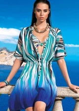 Tunic Top L 42 Swimsuit Cover Up Dress Mistral Hungary Blue Green NEW w/o Tags