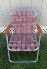 Vintage Retro Outdoor Living Folding Webbed Brown/Orange Camping Lawn Chair