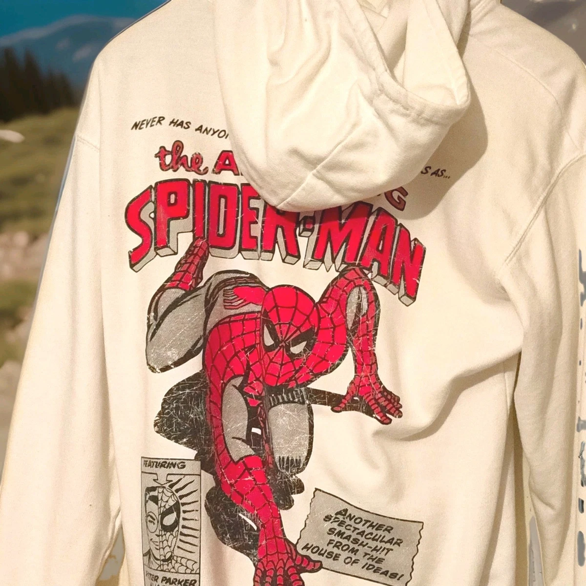 Sudadera con capucha polar con estampado gráfico blanco Marvel Spider-Man con bolsillos XS