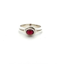 Sterling Silver Oval Garnet Ring Size 6 Stone 5 x 7 mm
