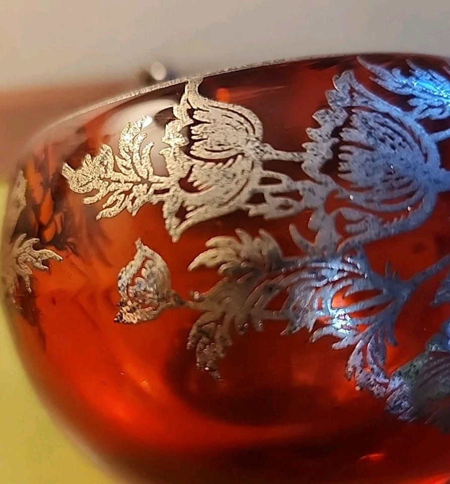 Cenicero Viking Orb Rubí Rojo Vidrio Plata de Ley con Encendedor a Juego Años 50’sRARO Foto 4 de 4