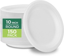 Paper Plates - Disposable 10" Plate, Biodegradable Sugarcane Fiber Dinner Plates