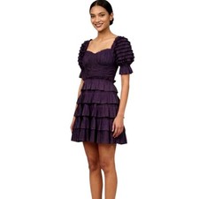 ULLA JOHNSON Tiered Bustier Mini Dress 4 Purple Aubergine Ruffles Lucette Lago