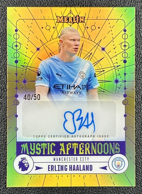Erling Haaland 2026 Topps Merlin P/L Mystic Afternoons Gold Refractor Auto 40/50