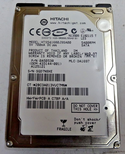 HITACHI *HTS541680J9SA00* 80 GB * SATA HDD Notebook 2,5 Zoll #NFP1612