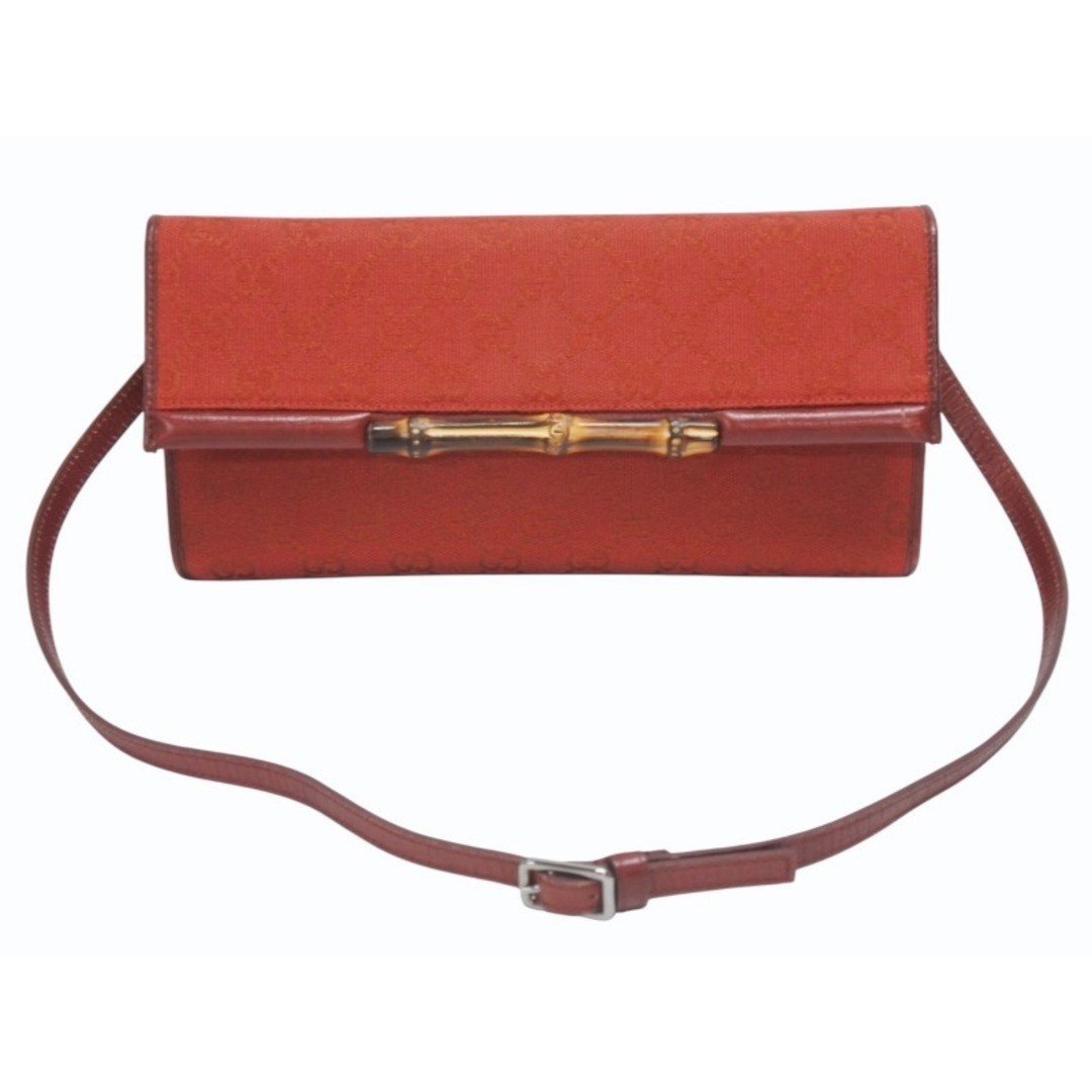 GUCCI Mini Shoulder Bag Handbag 2way Bamboo 117594 GG Canvas Wine Red Excellent