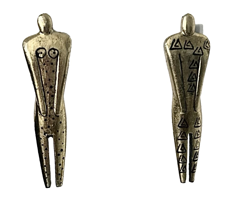 Juego de pendientes broche pulsera tribal madera pintada Laurel Burch firmado vintage Foto 4 de 4