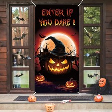 Halloween Door Cover for Front Door, Pumpkin Halloween Door Decorations for Porc