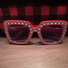 WAY TO CELEBRATE Patriotic Red Bling Costume Sunglasses Faux Rhinestones Age 14
