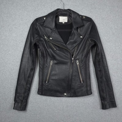 IRO Jacket Womens XS Black Tara Lamb Leather Moto Biker Zip Paris FR 34 Designer