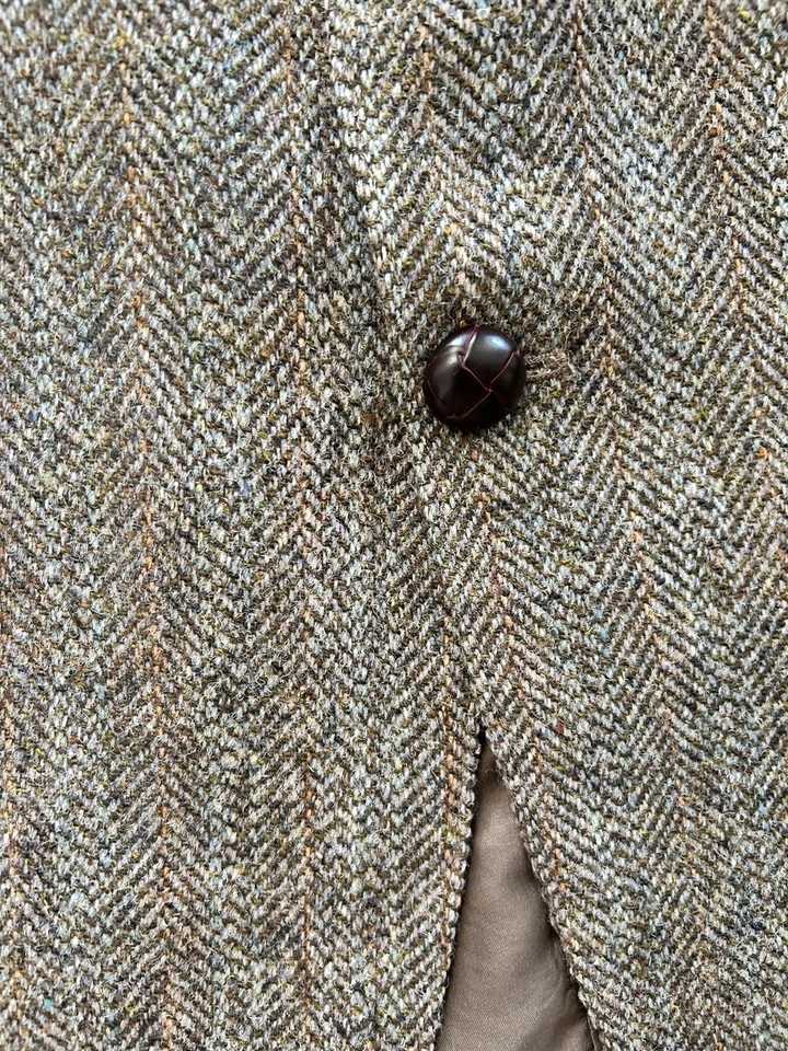 Chaqueta Blazer Harris Tweed Marrón Tostado Espiga Doble Ventilación Hecha Inglaterra 44R Foto 2 de 4