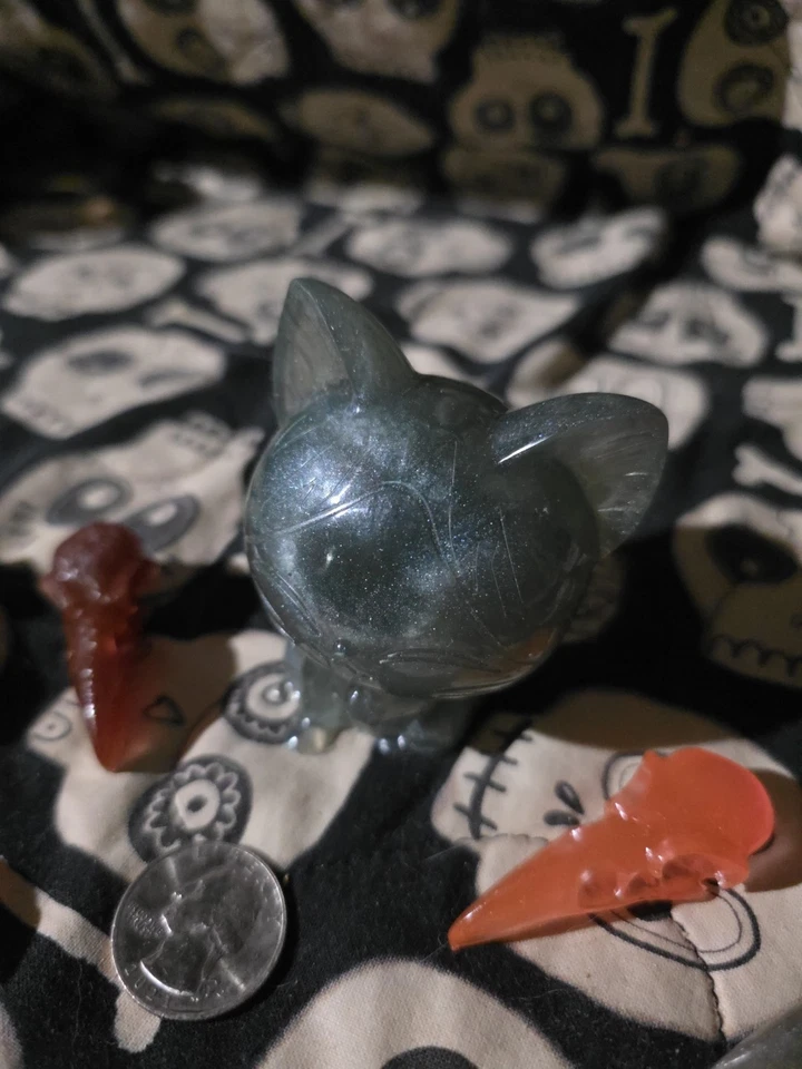 6 Resin Raven Skulls With 1 Resin Kitty Cat.  Home And Garden Decor.  The Kitty - Image 3 of 4