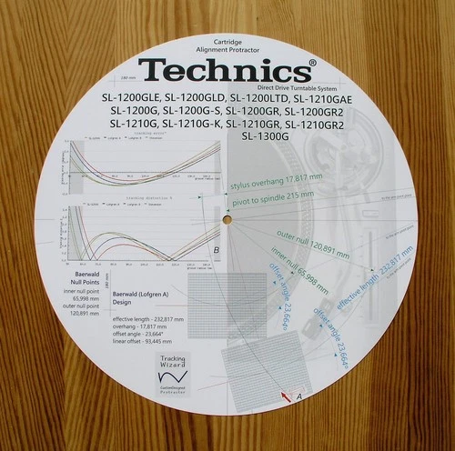 Technics SL-1200G/1300G Series Tonearm Cartridge Alignment Protractor (Baerwald)