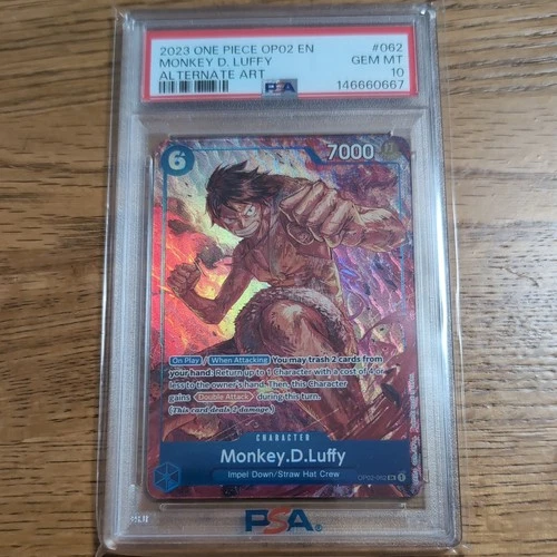 2023 ONE PIECE OP02-PARAMOUNT WAR ALTERNATE ART #062 MONKEY D. LUFFY PSA 10