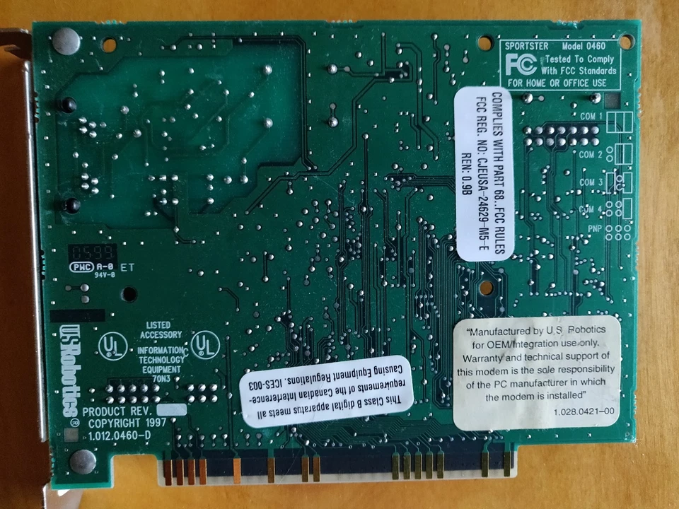 Vintage 1995 US Robotics Sportster Model 0460 8 Bit 56K ISA Internal Modem Card - Image 4 of 4