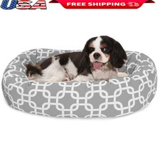 Calming Sherpa Bagel Dog Bed Cozy Supportive Round Washable Plush Pet Bed New