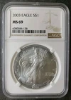 2003 $1 American Silver Eagle Dollar NGC MS69