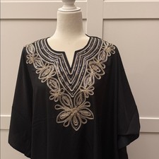 NWT Kaftan  one size fits most  black w/gold sequin  embroidery around neckline