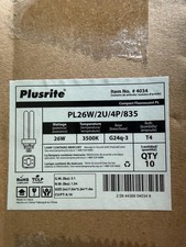 10 - 26W Compact Fluorescent Light CFL PL26W/2U/4P/835 Plusrite 4034 G24Q-3 BASE