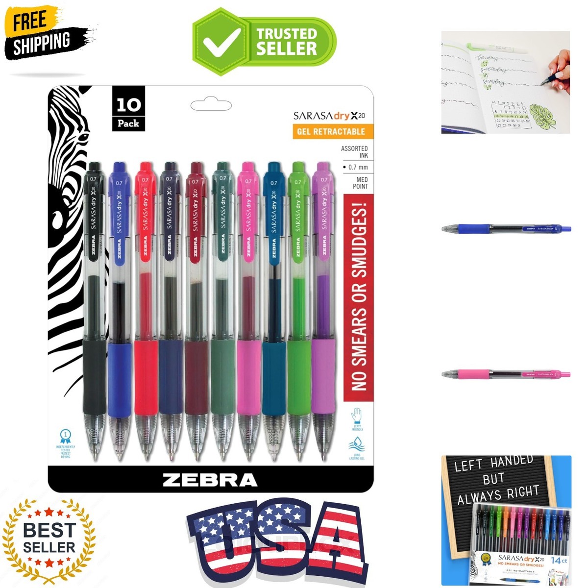 Sarasa Dry X20 Retractable Gel Pens, 0.7mm Medium Point, Assorted