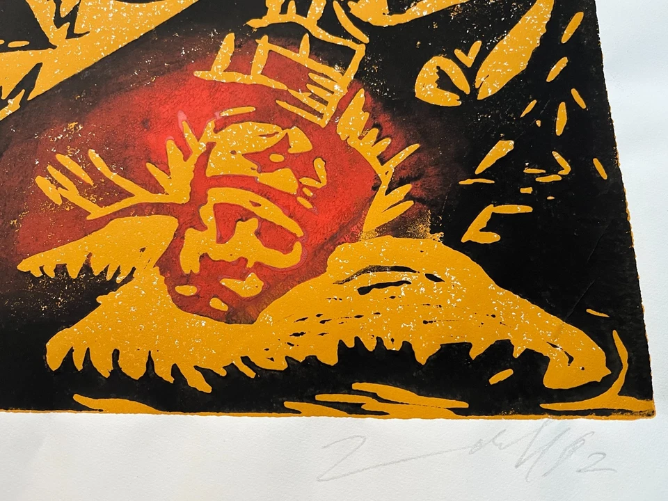 Jörg Immendorff Signierter Original Linolschnitt - nur 100 Ex. - Naht - Säule 4 - Bild 3 von 4