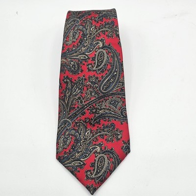 Vintage Andhurst Paisley Tie 100% Silk Red Blue, Gray Made in US, 3.25'' x 57''